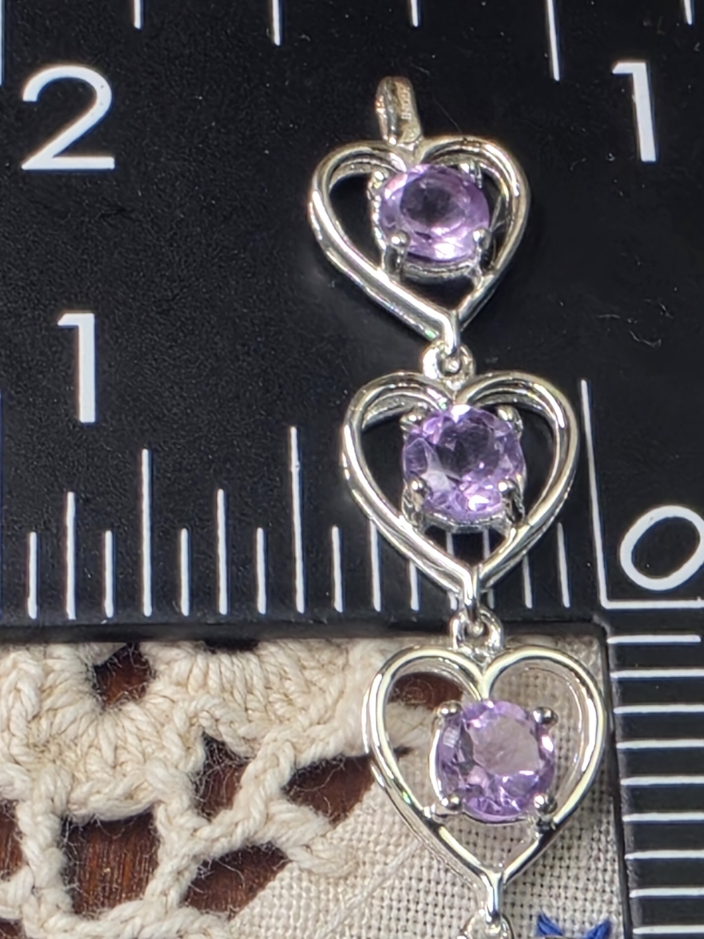 Beautiful Sterling Silver Amethyst Heart 7" Tennis Bracelet - Picture 5 of 5